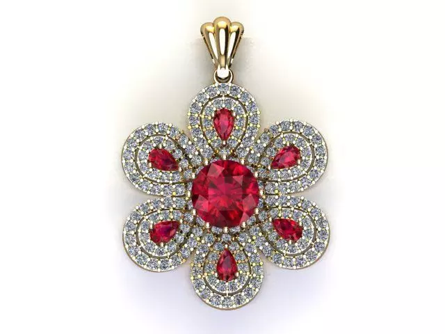 Diamond Ruby Pendant 3D Model  Floral Necklace Charm Design 3D print model_6