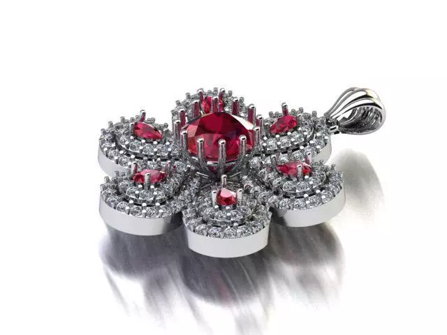 Diamond Ruby Pendant 3D Model  Floral Necklace Charm Design 3D print model_4