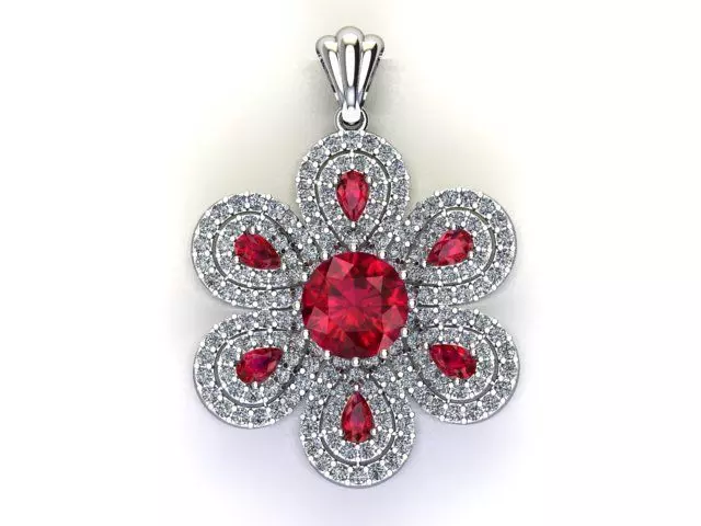 Diamond Ruby Pendant 3D Model  Floral Necklace Charm Design 3D print model_7
