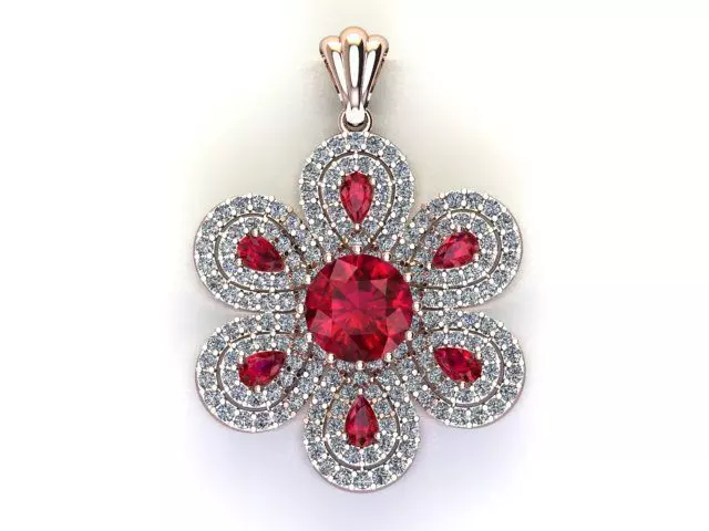 Diamond Ruby Pendant 3D Model  Floral Necklace Charm Design 3D print model_8
