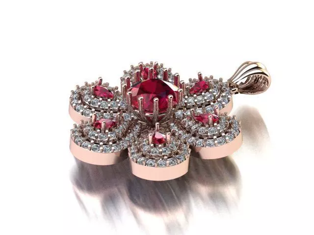 Diamond Ruby Pendant 3D Model  Floral Necklace Charm Design 3D print model_5