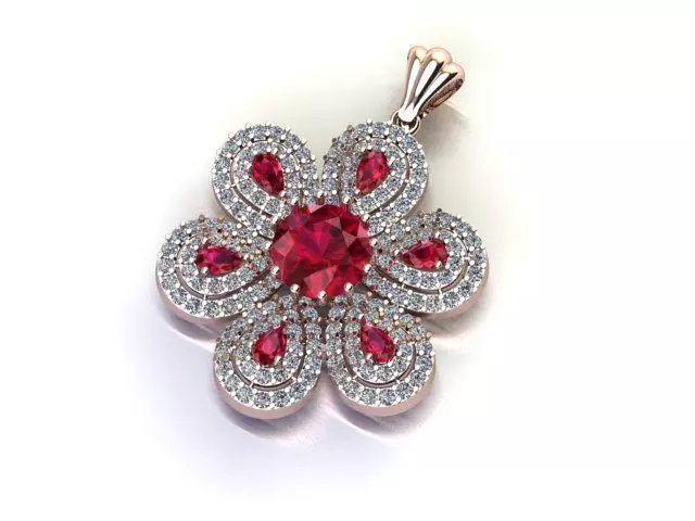 Diamond Ruby Pendant 3D Model  Floral Necklace Charm Design 3D print model_2