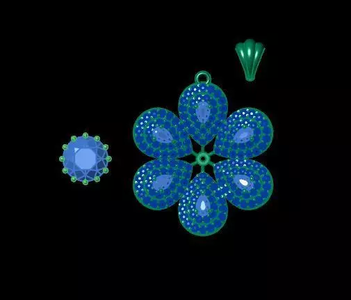 Diamond Ruby Pendant 3D Model  Floral Necklace Charm Design 3D print model_10