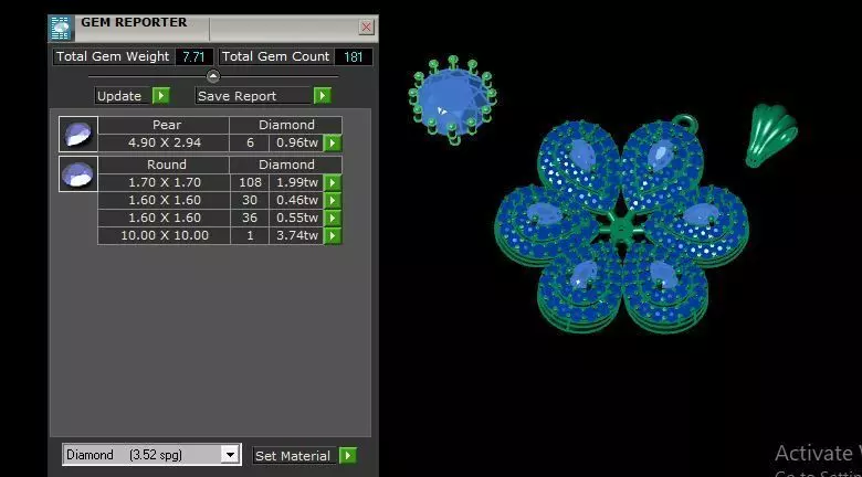 Diamond Ruby Pendant 3D Model  Floral Necklace Charm Design 3D print model_15