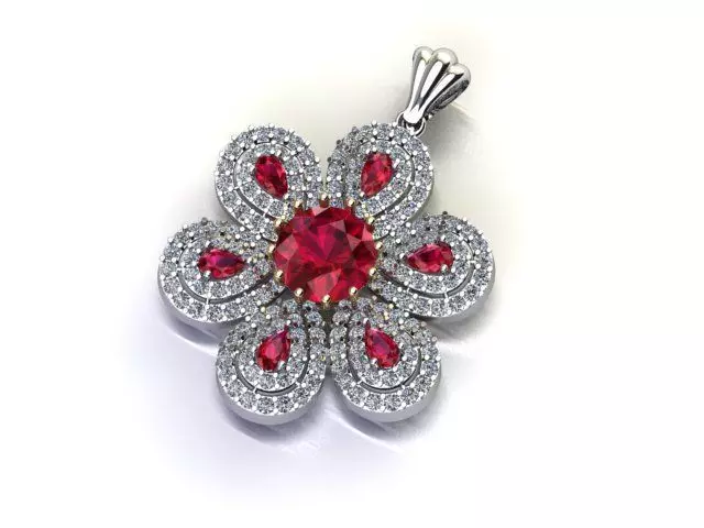Diamond Ruby Pendant 3D Model  Floral Necklace Charm Design 3D print model_1