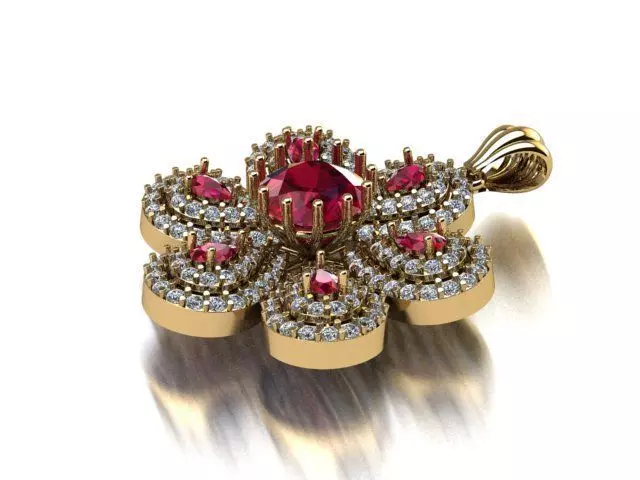 Diamond Ruby Pendant 3D Model  Floral Necklace Charm Design 3D print model_3
