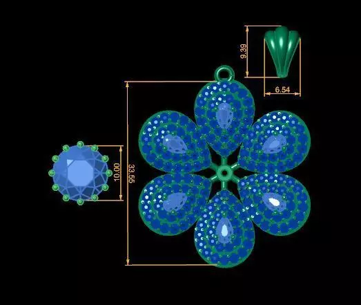 Diamond Ruby Pendant 3D Model  Floral Necklace Charm Design 3D print model_14