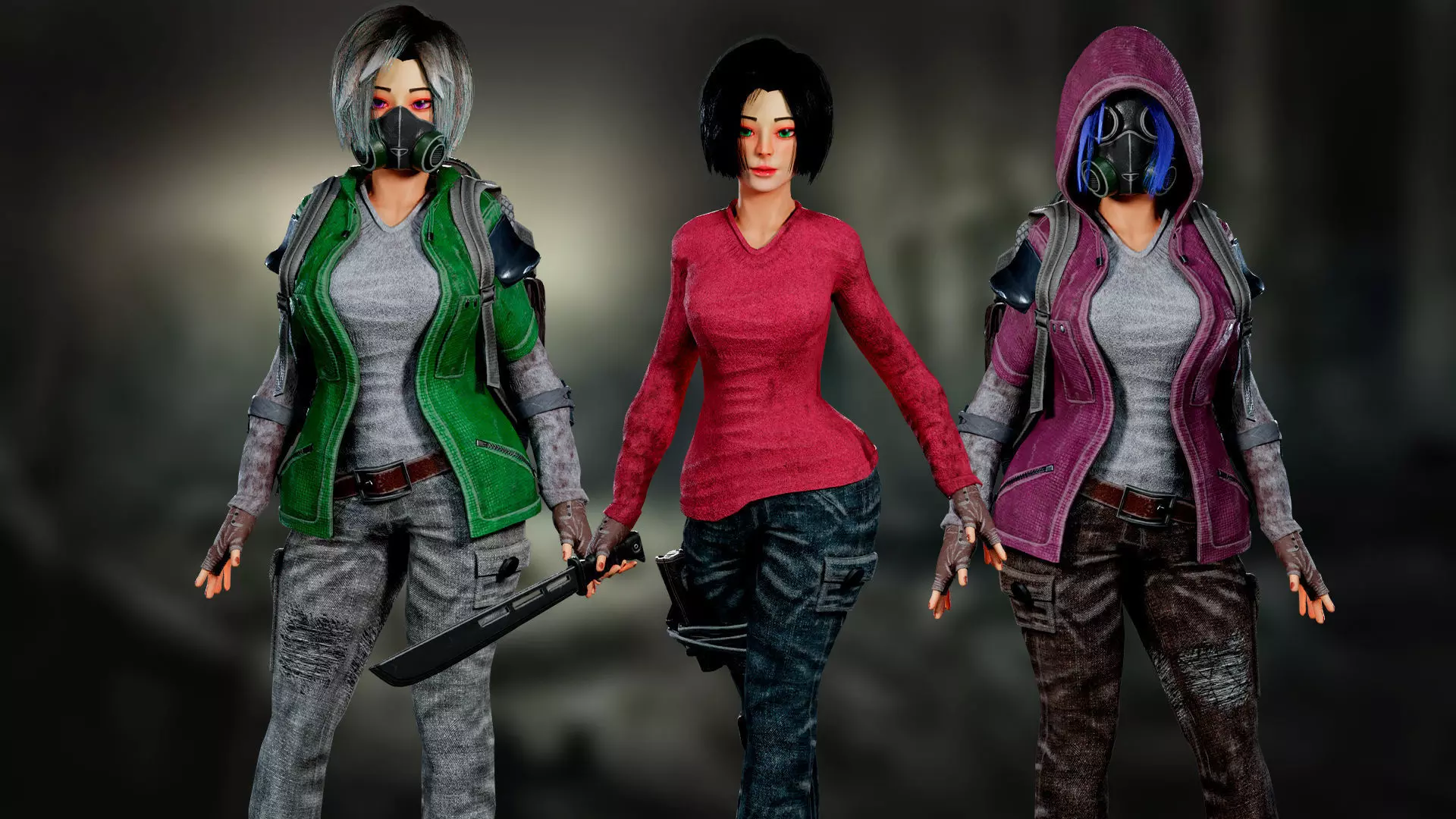 Survivors and Apocalypse Post-Apocalyptic Modular Character Pack Low-poly 3D model_3