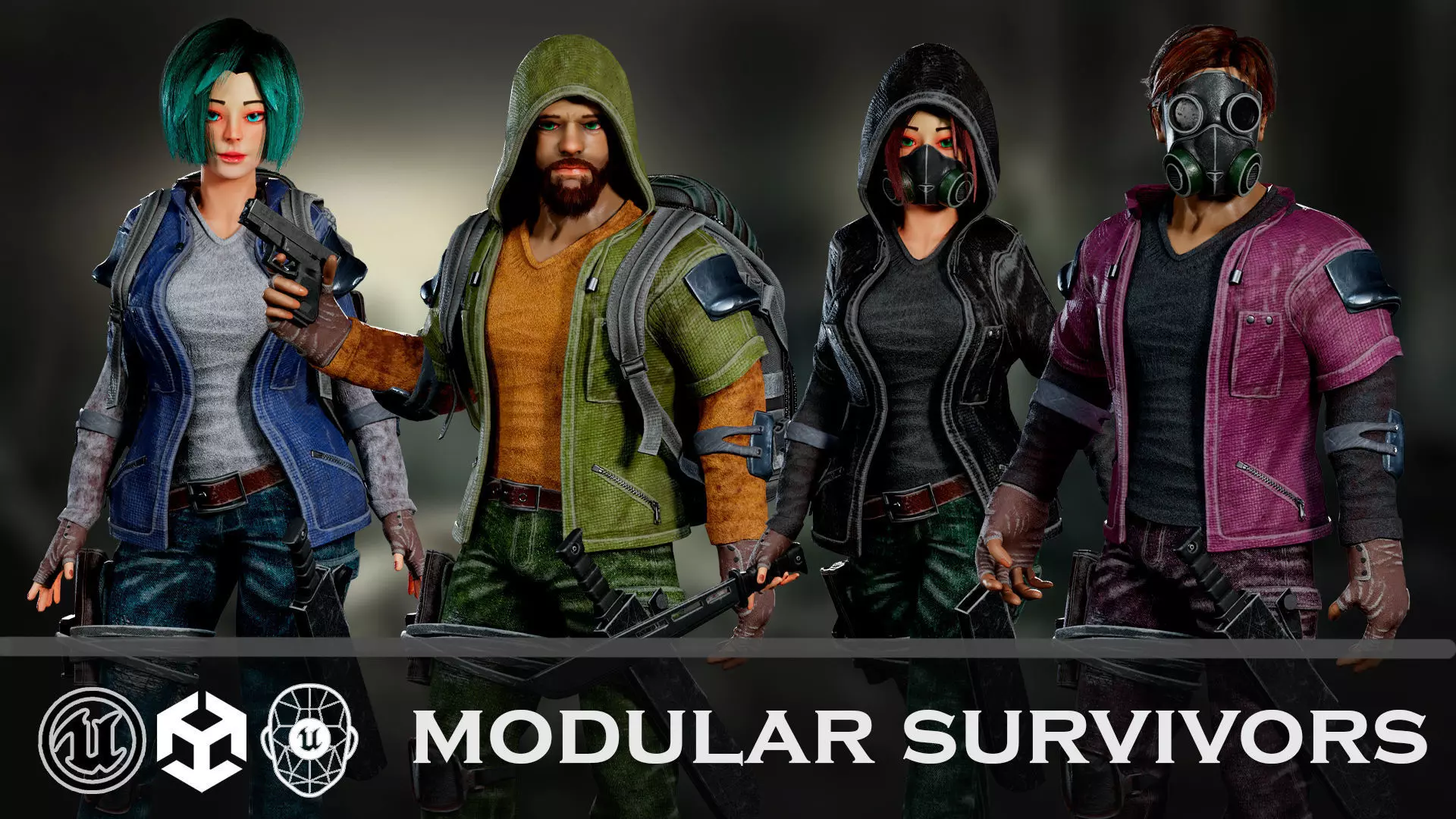 Survivors and Apocalypse Post-Apocalyptic Modular Character Pack Low-poly 3D model_0