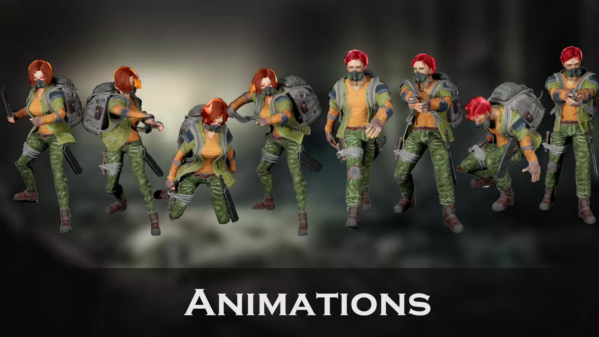 Survivors and Apocalypse Post-Apocalyptic Modular Character Pack Low-poly 3D model_6