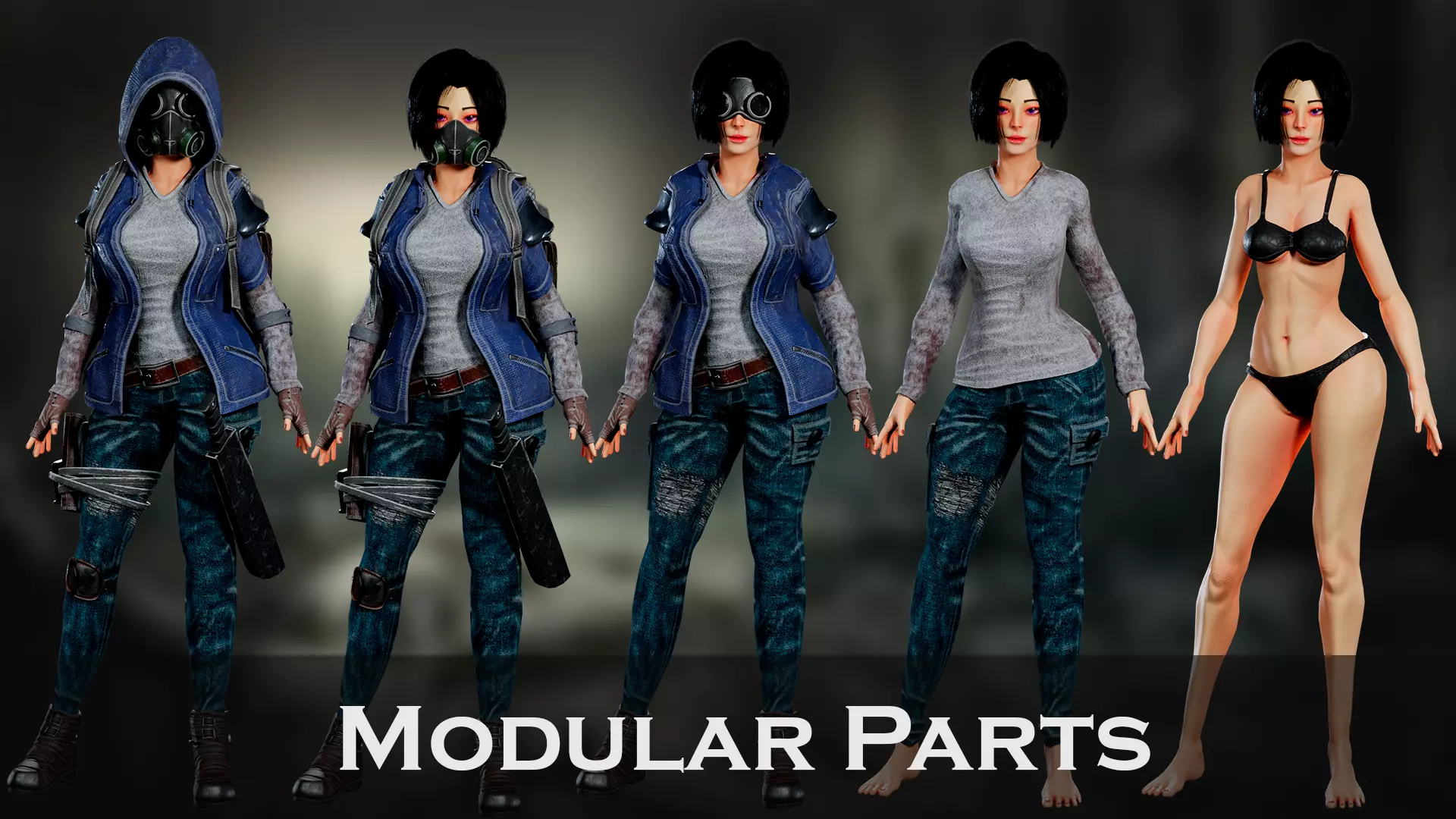 Survivors and Apocalypse Post-Apocalyptic Modular Character Pack Low-poly 3D model_4