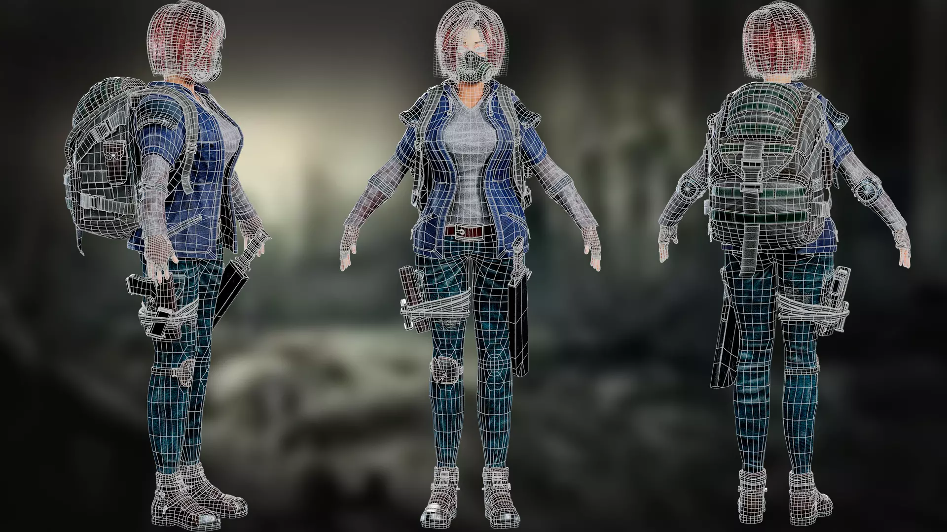 Survivors and Apocalypse Post-Apocalyptic Modular Character Pack Low-poly 3D model_10