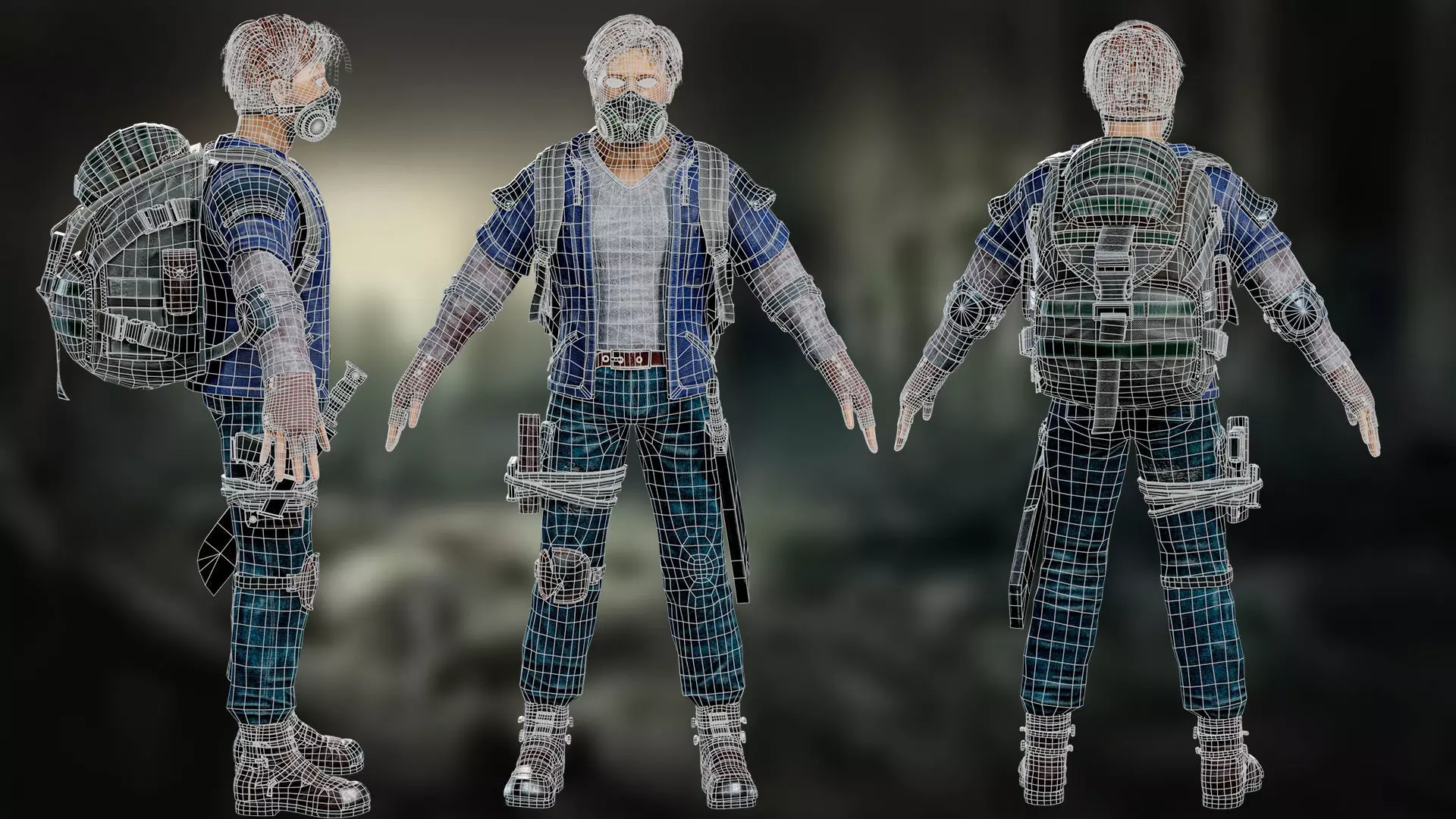 Survivors and Apocalypse Post-Apocalyptic Modular Character Pack Low-poly 3D model_12