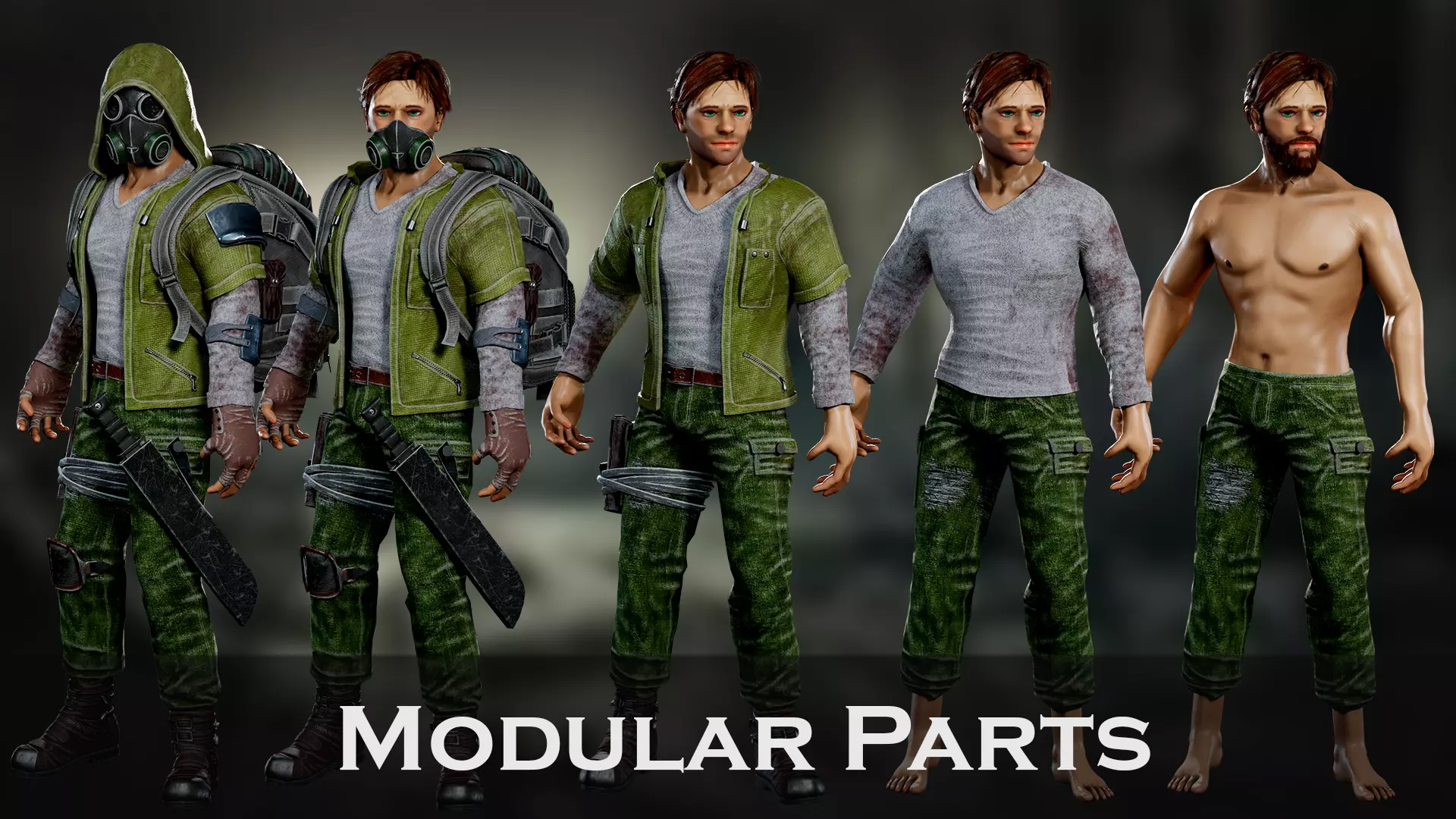 Survivors and Apocalypse Post-Apocalyptic Modular Character Pack Low-poly 3D model_5