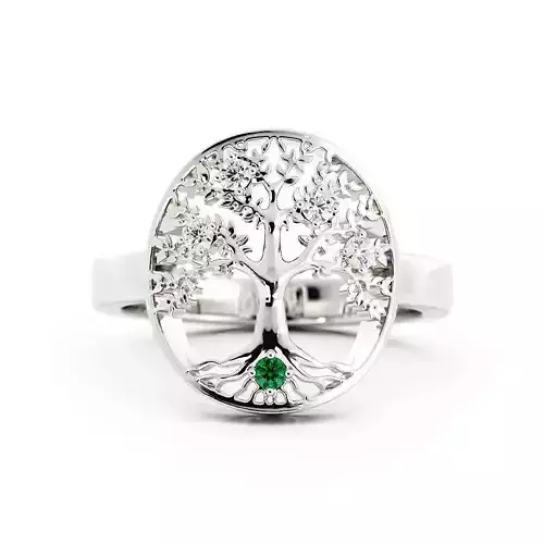 Tree Of Life Ring With Diamonds and Green Gems Women and men 3DM