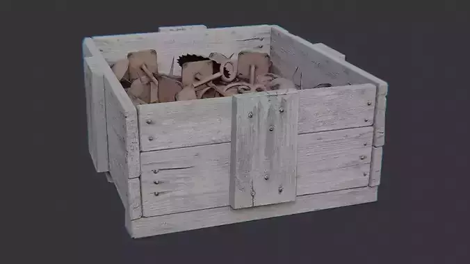 Wooden Storage Crate with Metal Bits