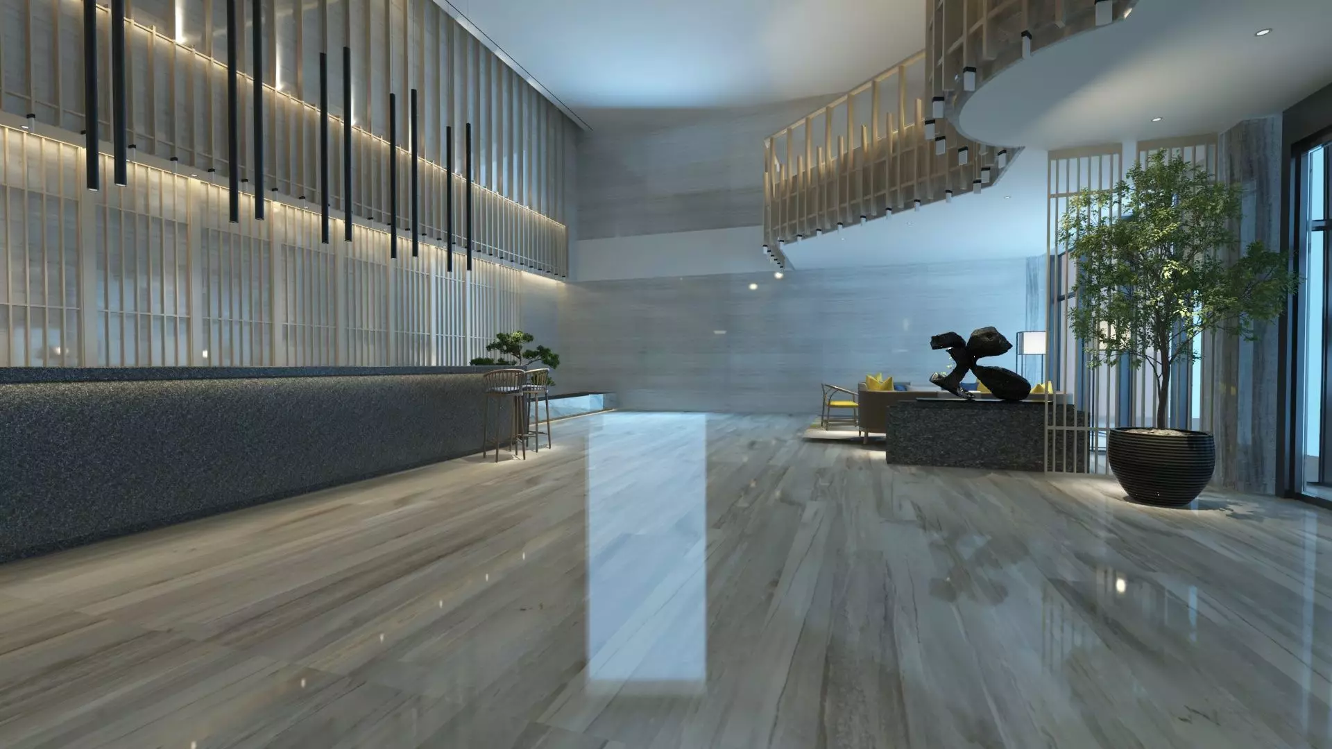 Two-Story Lobby and Lounge Interior 3D model_1