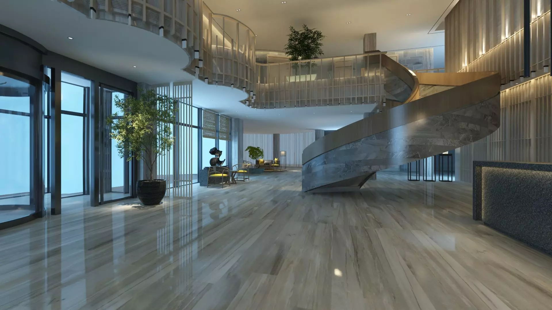 Two-Story Lobby and Lounge Interior 3D model_7