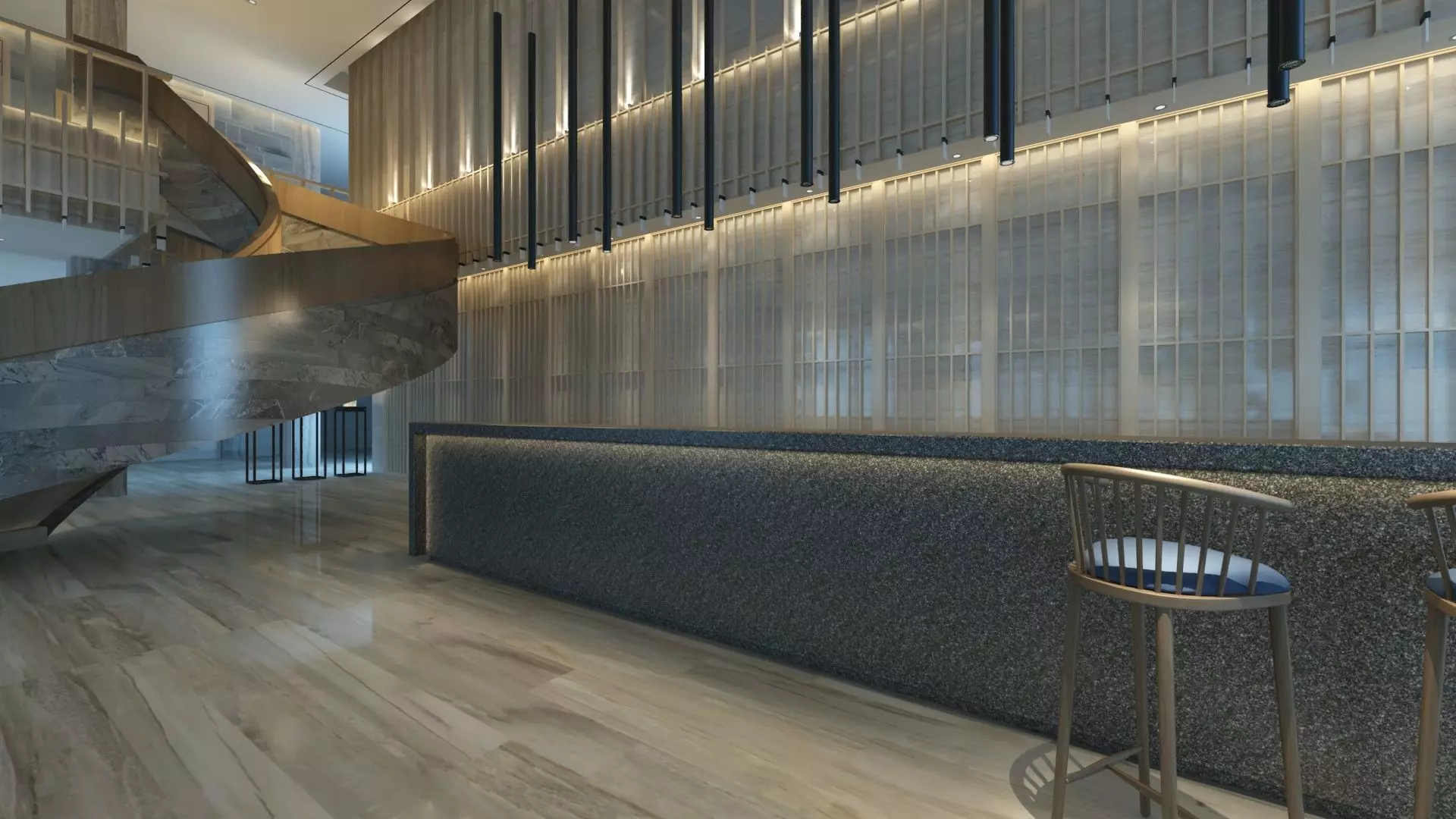 Two-Story Lobby and Lounge Interior 3D model_3