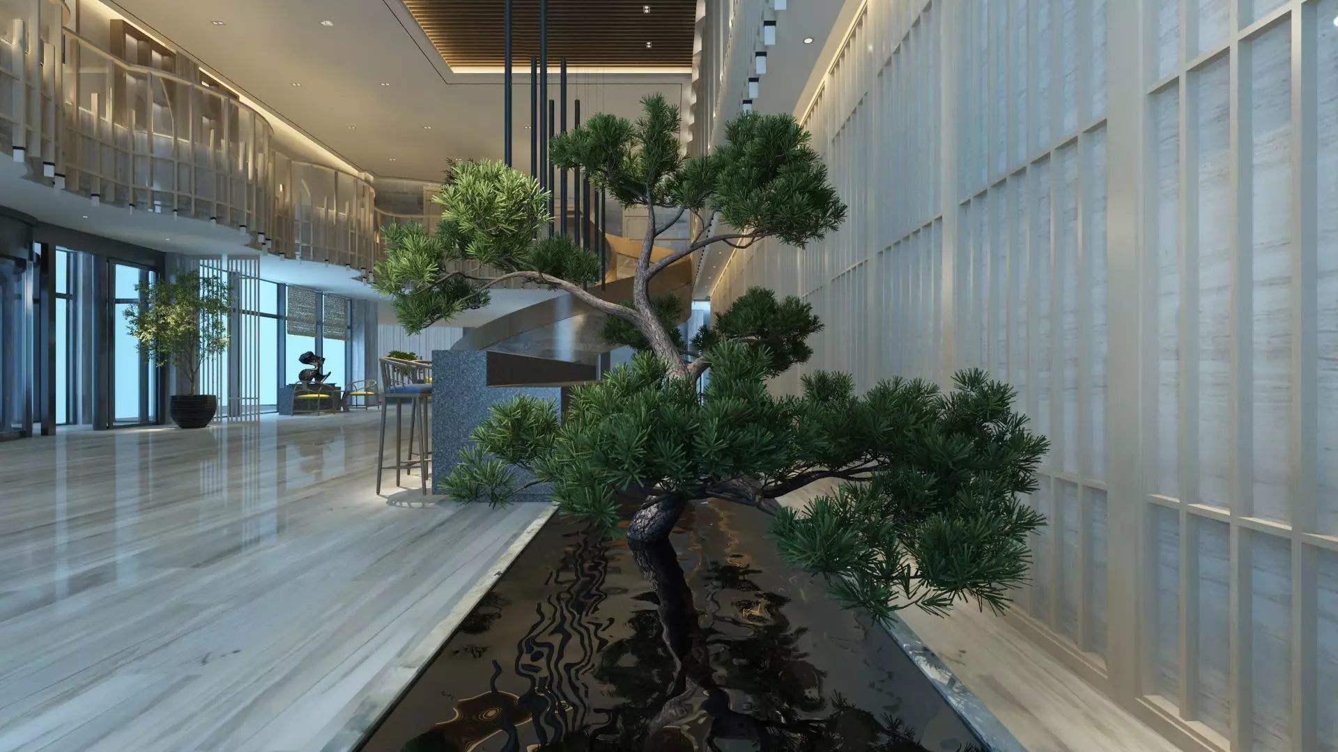 Two-Story Lobby and Lounge Interior 3D model_22