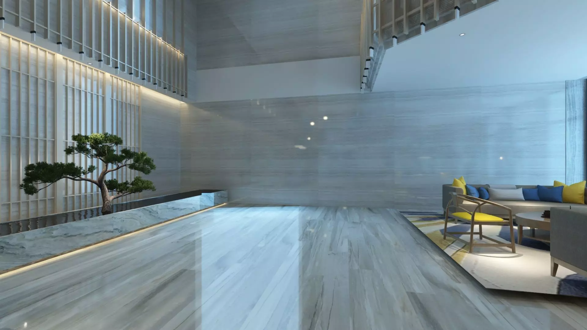 Two-Story Lobby and Lounge Interior 3D model_4