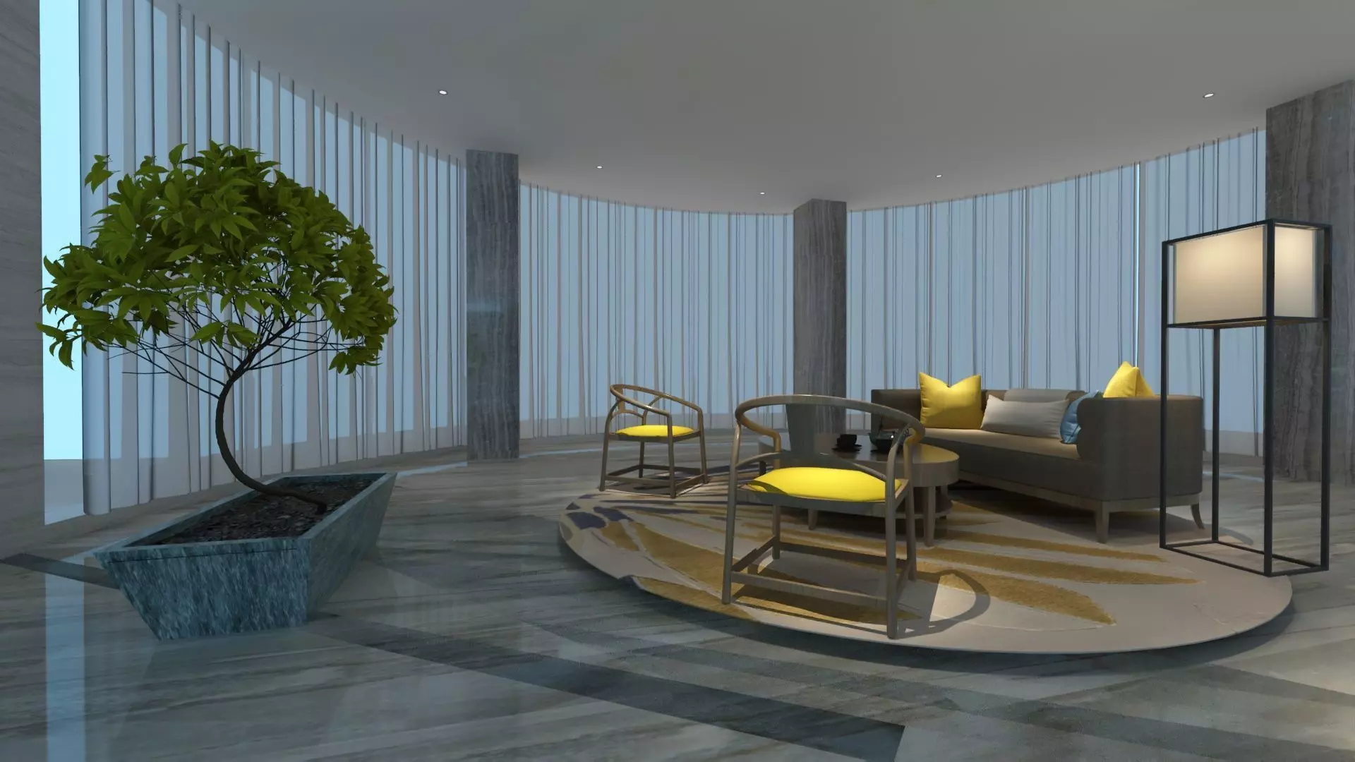 Two-Story Lobby and Lounge Interior 3D model_16
