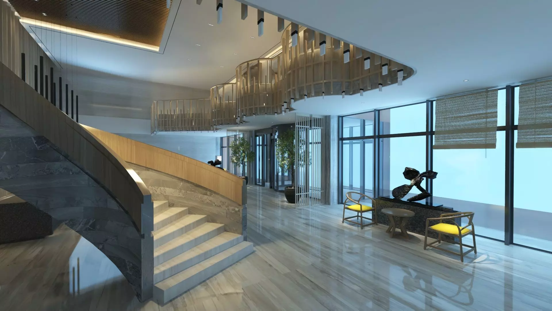 Two-Story Lobby and Lounge Interior 3D model_8