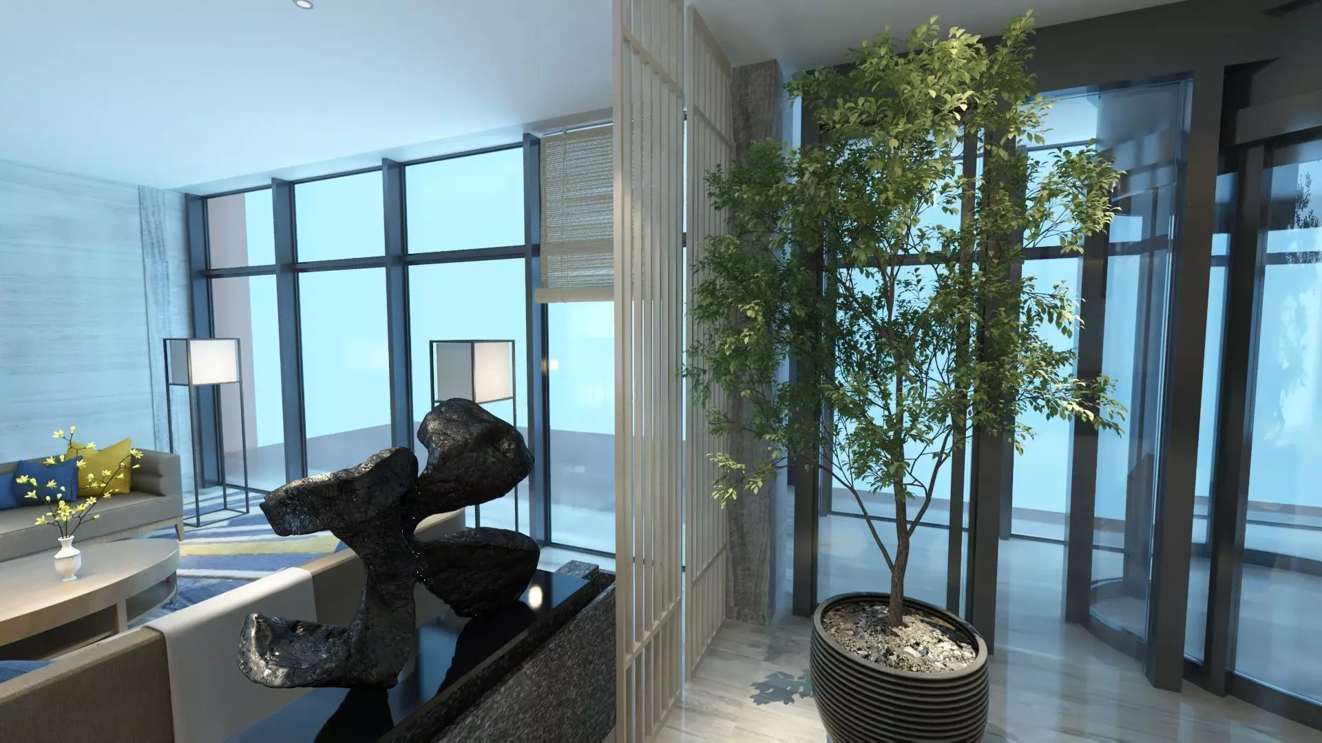 Two-Story Lobby and Lounge Interior 3D model_12