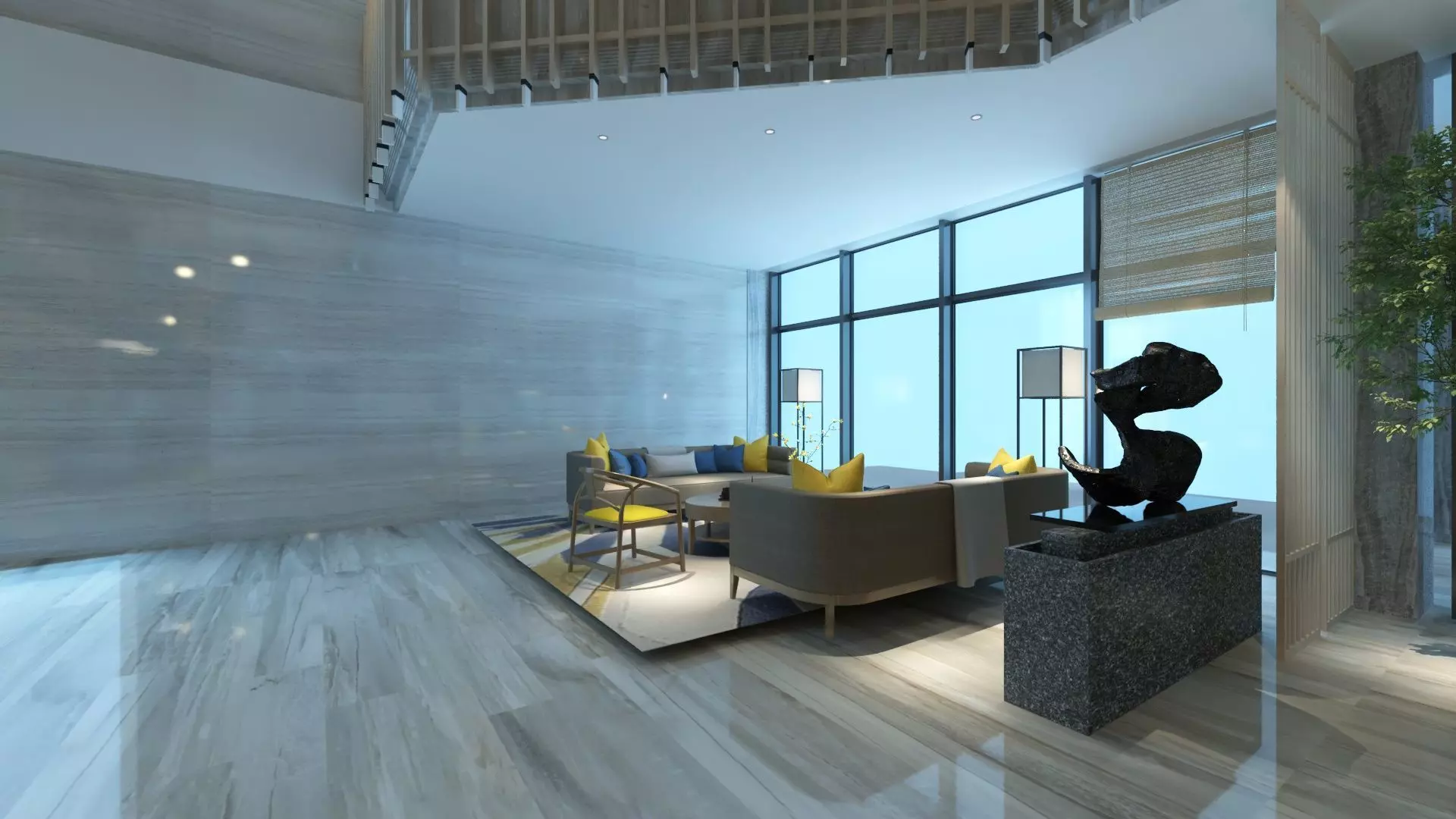 Two-Story Lobby and Lounge Interior 3D model_5