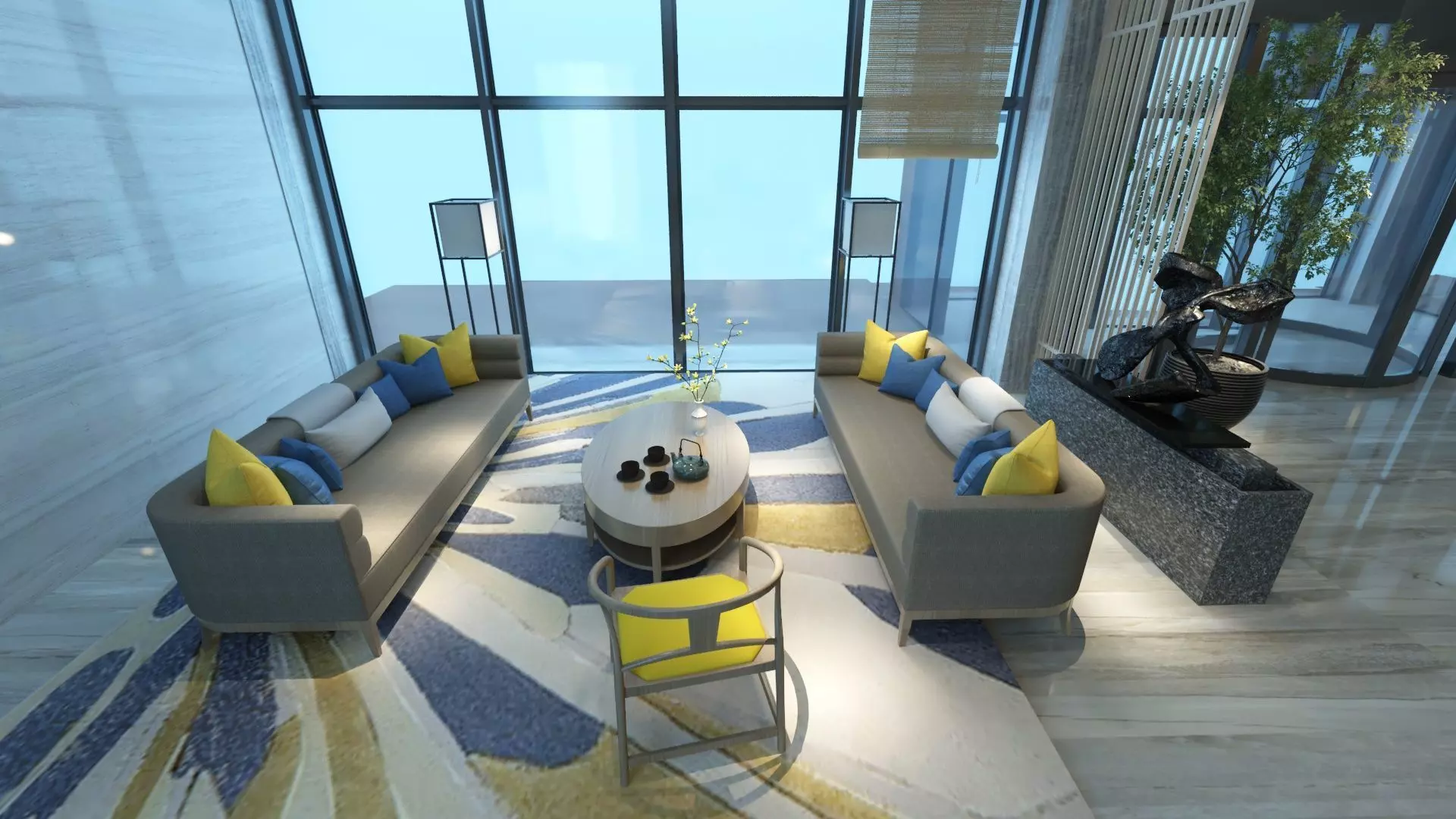 Two-Story Lobby and Lounge Interior 3D model_17
