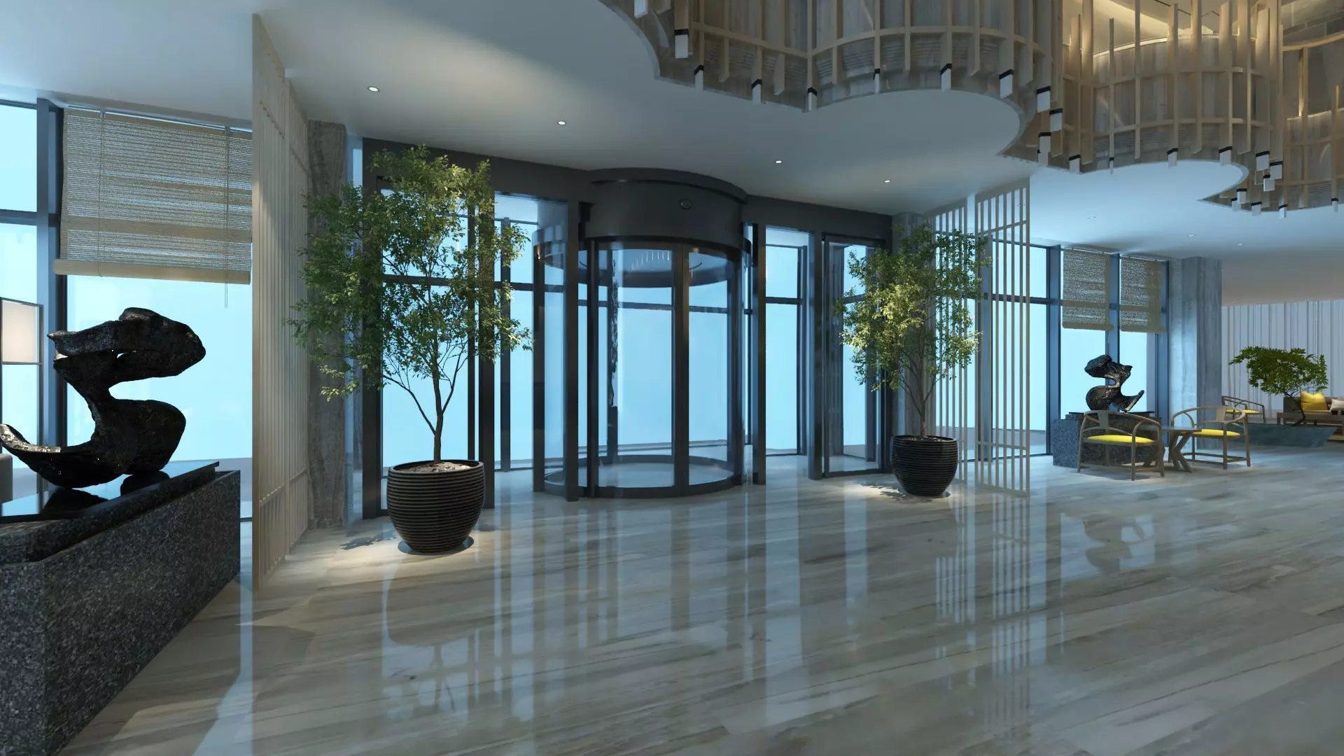 Two-Story Lobby and Lounge Interior 3D model_6