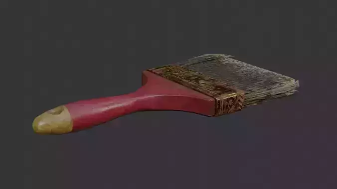 Paint Brush with Red Handle and Weathered Ferrule