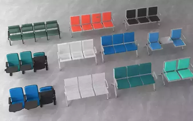Airport Waiting Seating Bench Collection 8 Color SketchUp