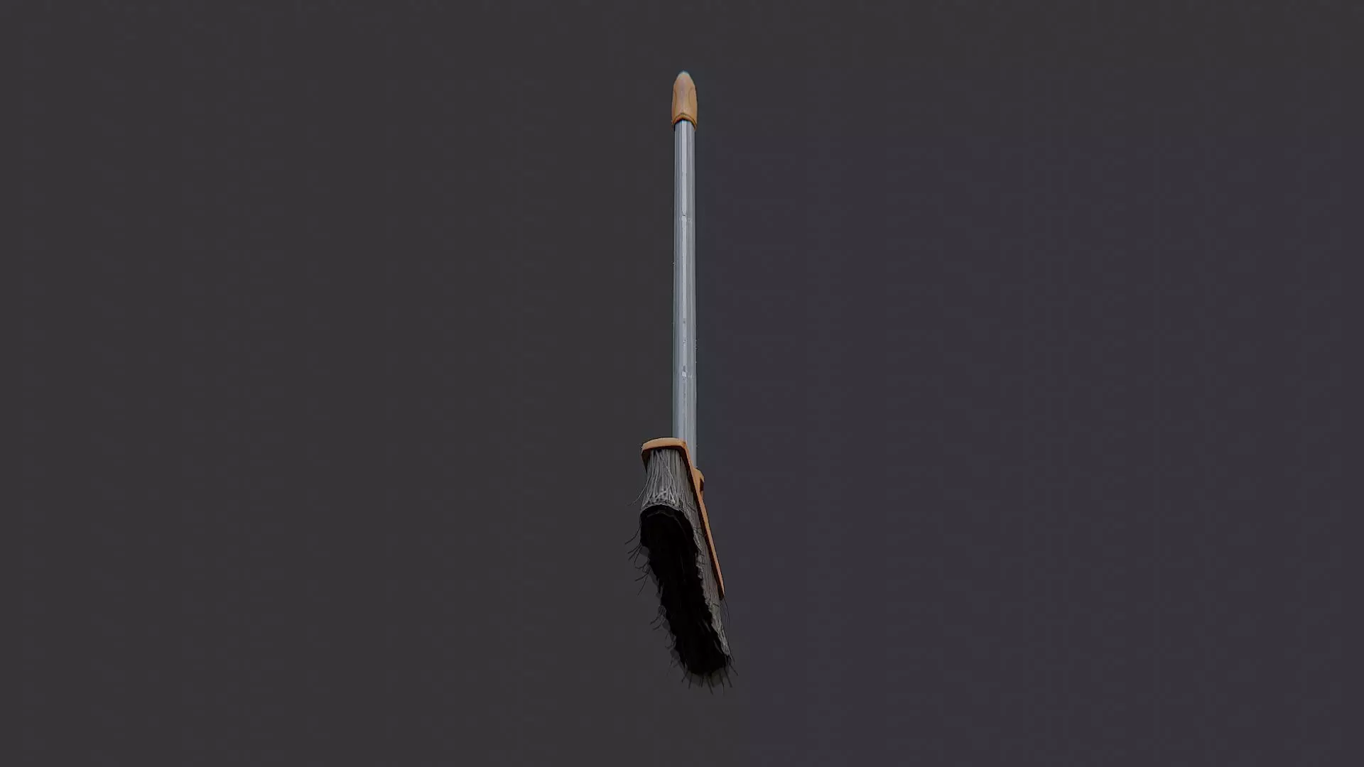 Handheld broom with wooden handle and dark bristles Low-poly 3D model_5
