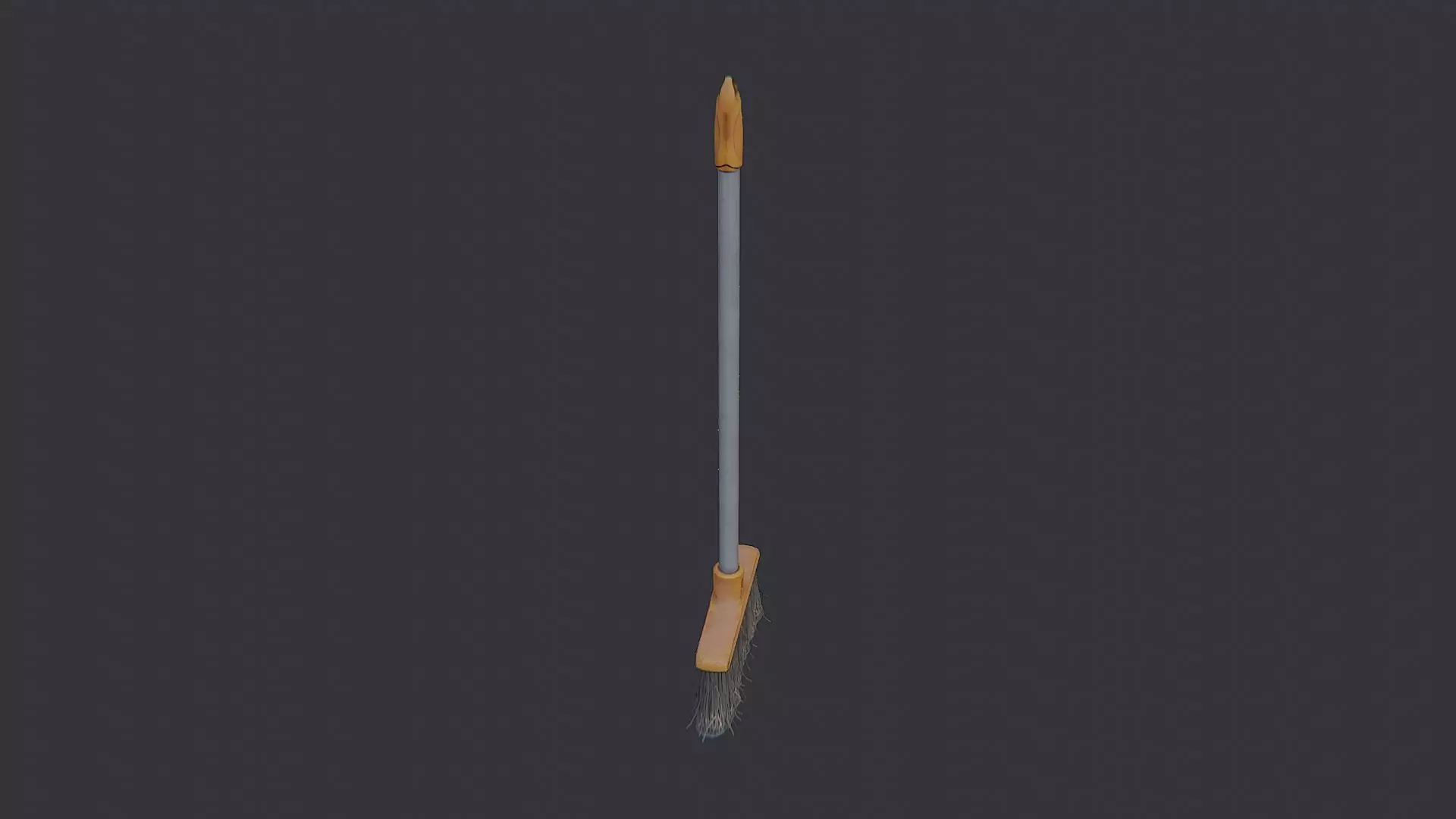 Handheld broom with wooden handle and dark bristles Low-poly 3D model_0
