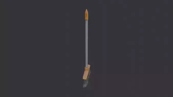 Handheld broom with wooden handle and dark bristles