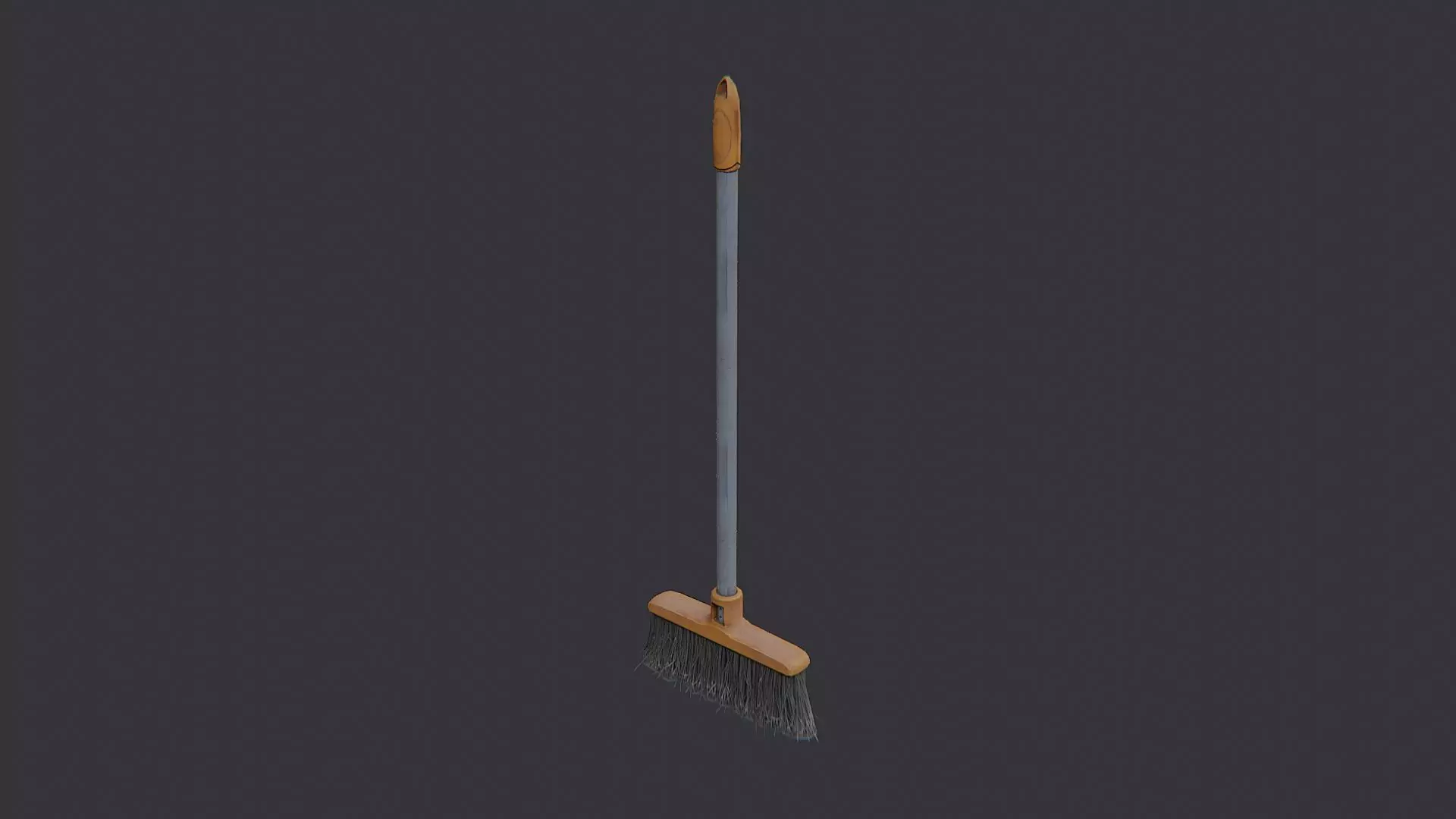 Handheld broom with wooden handle and dark bristles Low-poly 3D model_1