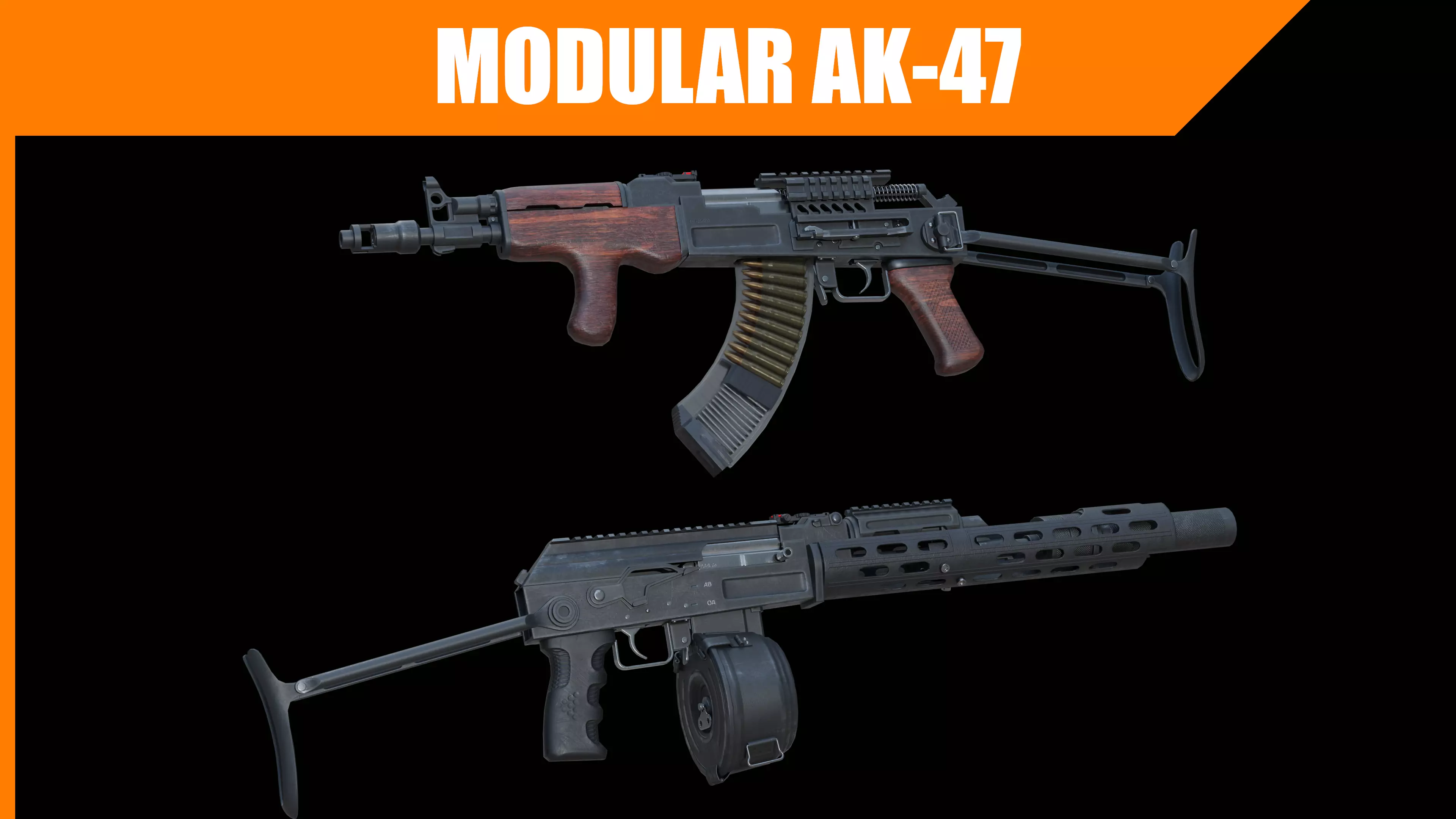 Modular AK-47 Low-poly 3D model_0