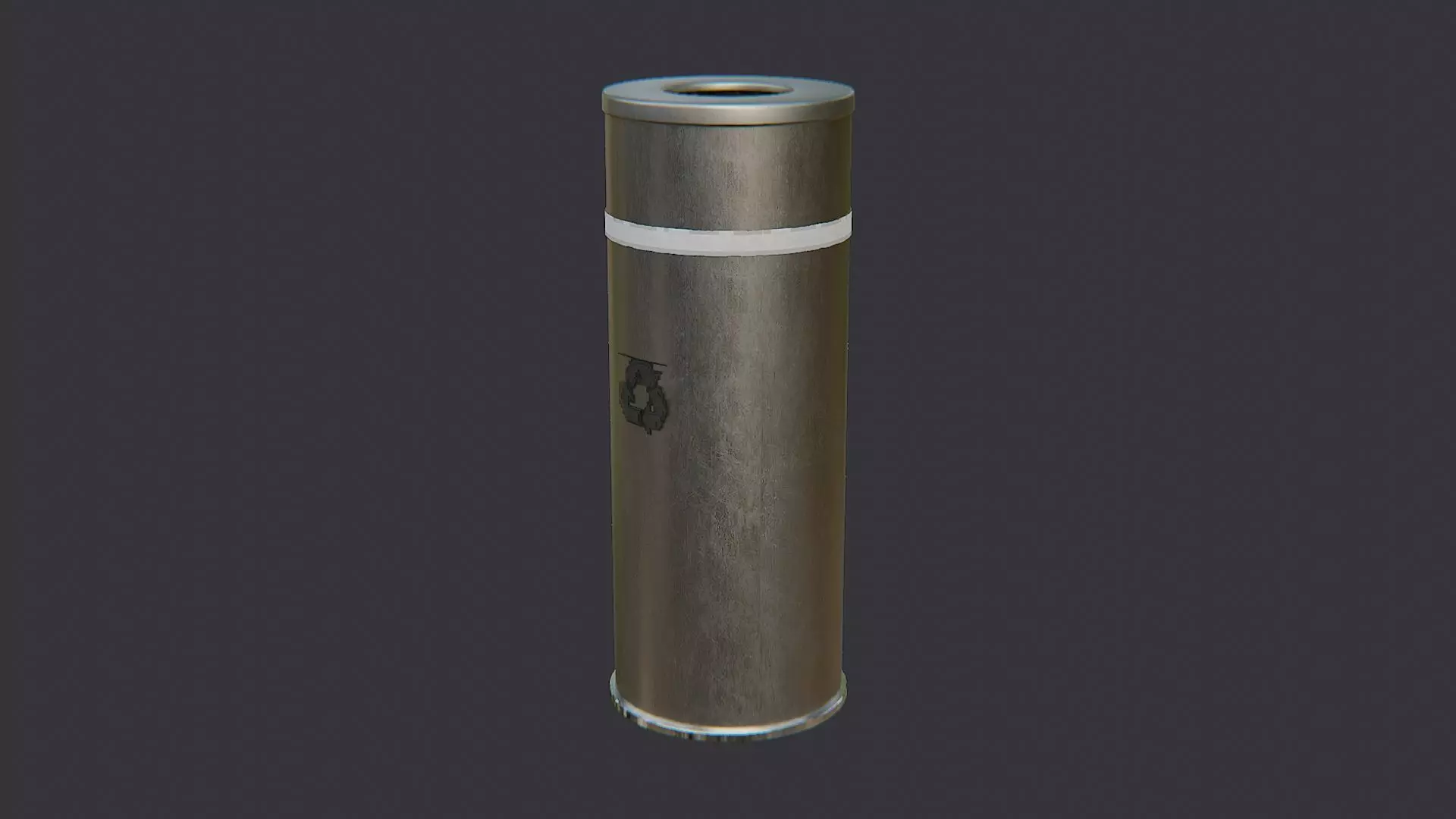 Metal Trash Can With Stripes Realistic Office Bin Low-poly 3D model_2