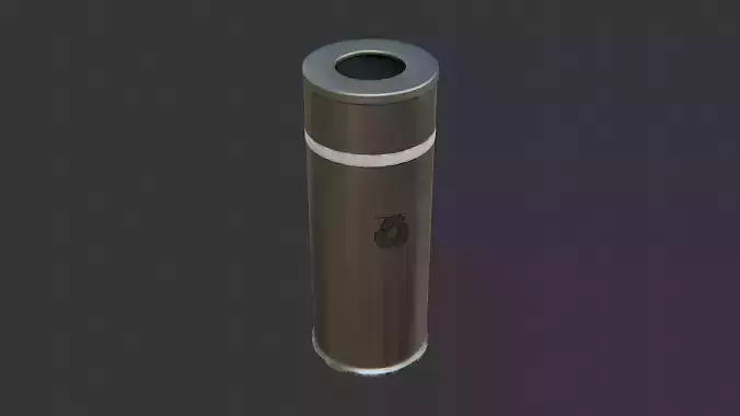 Metal Trash Can With Stripes Realistic Office Bin