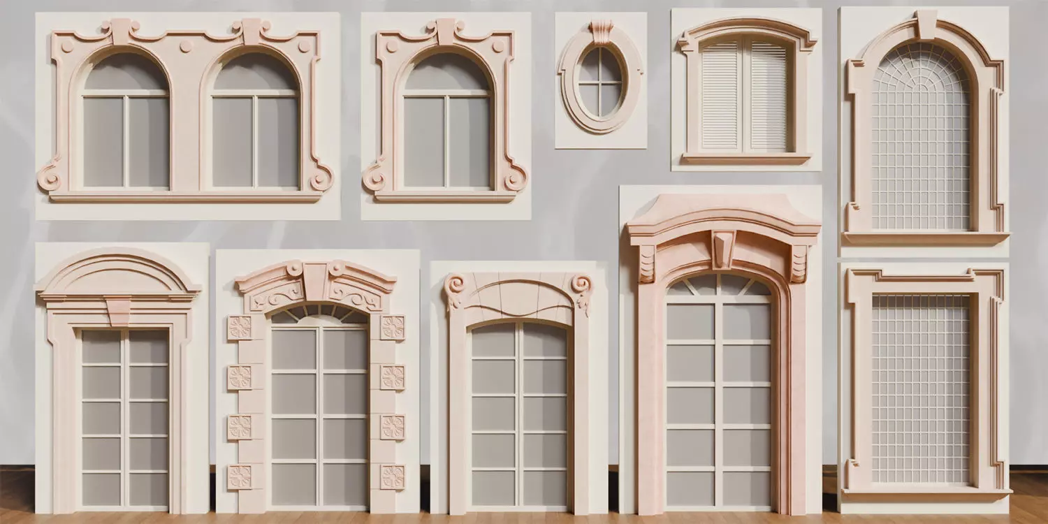 110 Neoclassical Colonial Architectural building elements  Low-poly 3D model_3