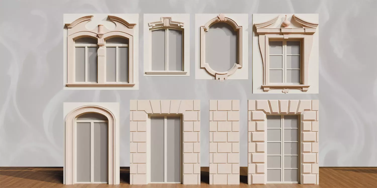 110 Neoclassical Colonial Architectural building elements  Low-poly 3D model_4