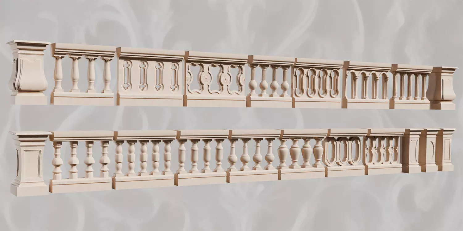 110 Neoclassical Colonial Architectural building elements  Low-poly 3D model_11