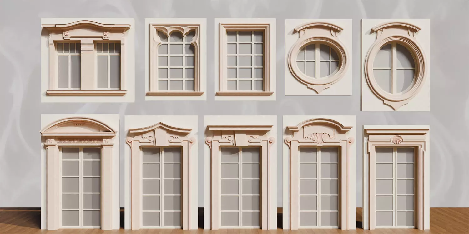110 Neoclassical Colonial Architectural building elements  Low-poly 3D model_1