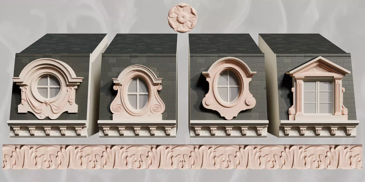 110 Neoclassical Colonial Architectural building elements  Low-poly 3D model_9