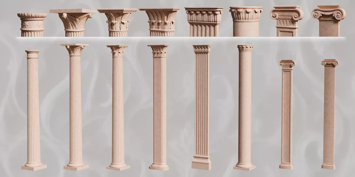 110 Neoclassical Colonial Architectural building elements  Low-poly 3D model_5