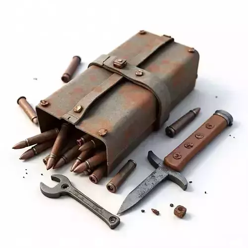 Rusted Ammo Kit and Tools 3D Model Survival Loot Low-poly 3D model Rusted Ammo Kit and Tools 3D Model Survival Loot Low-poly 3D model