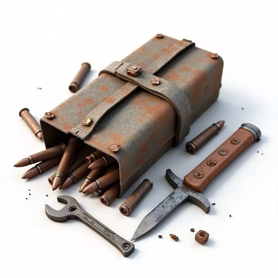 Rusted Ammo Kit and Tools 3D Model Survival Loot Low-poly 3D model_0