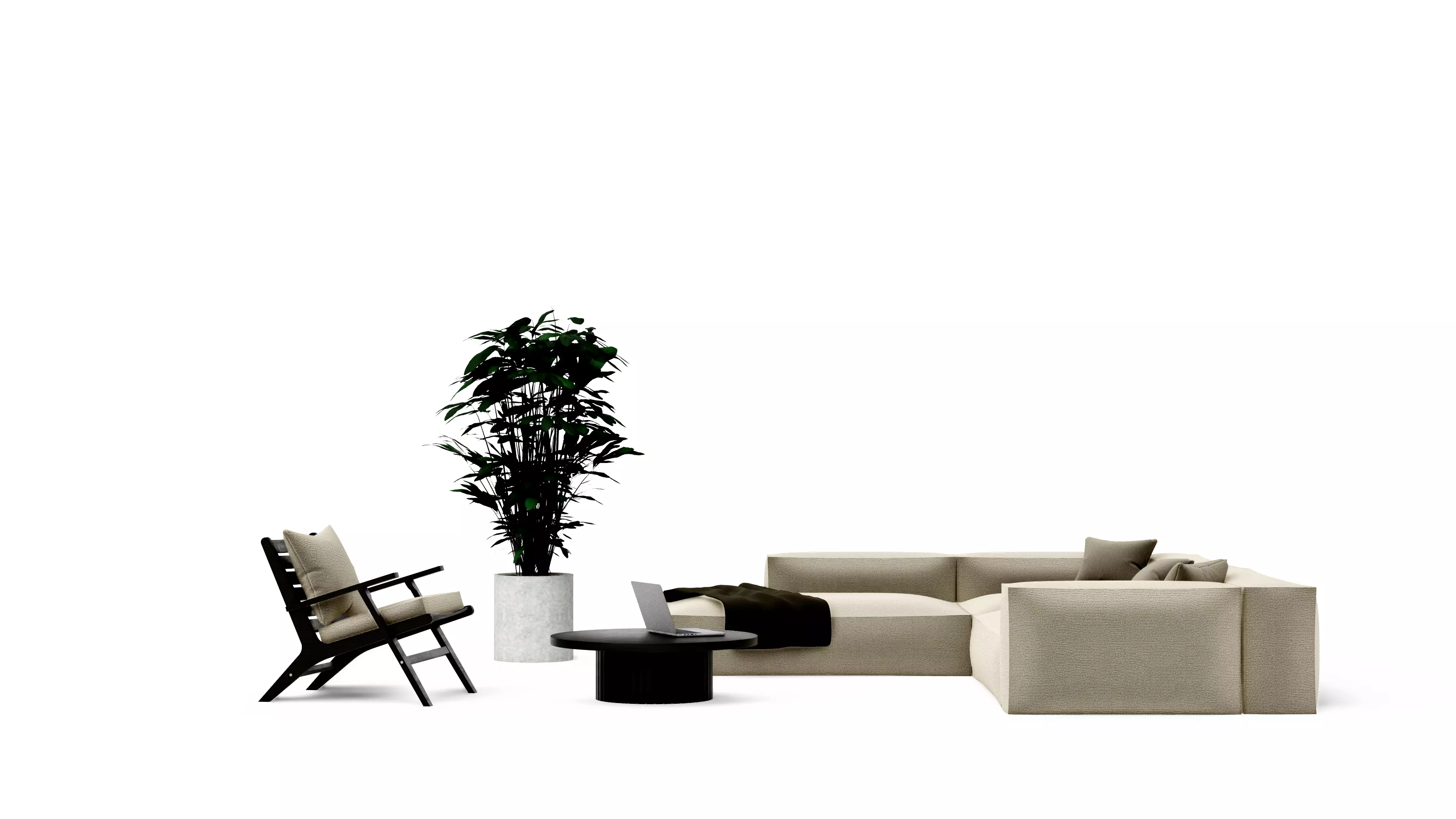 Modern classic living room furniture set white and black Low-poly 3D model_0