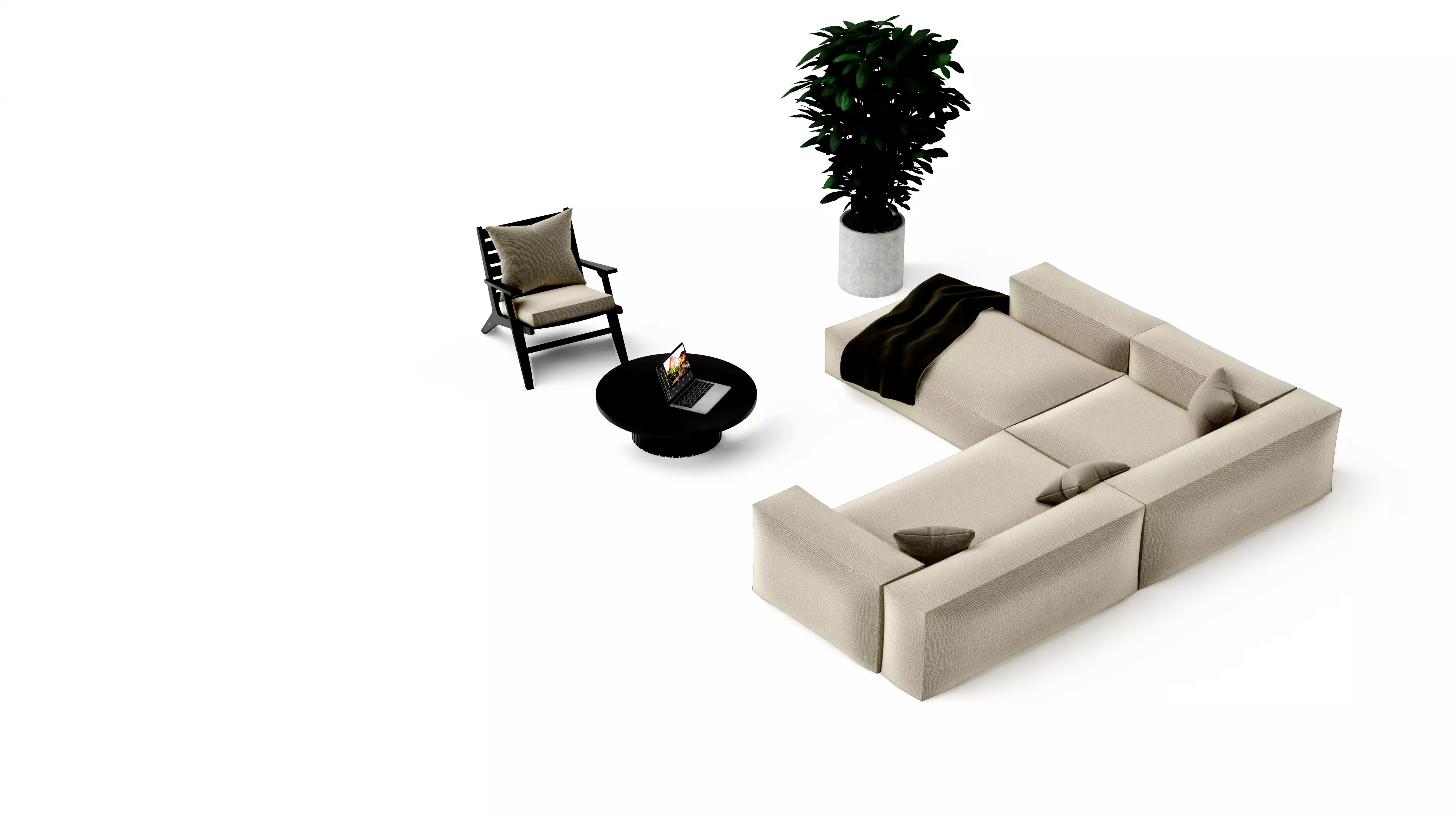 Modern classic living room furniture set white and black Low-poly 3D model_4